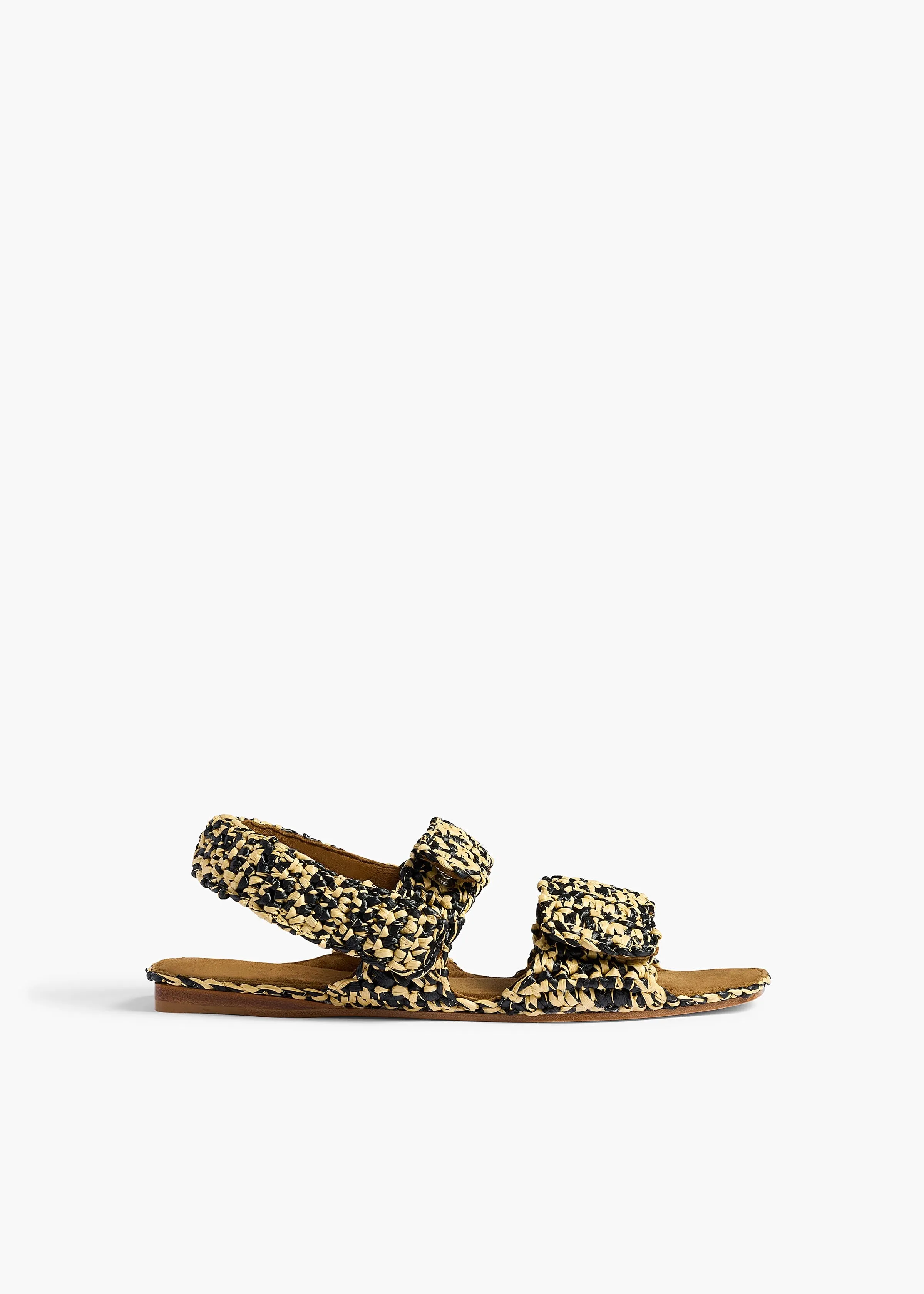 Boden Sandal in Black and White Raffia sold by KHAITE