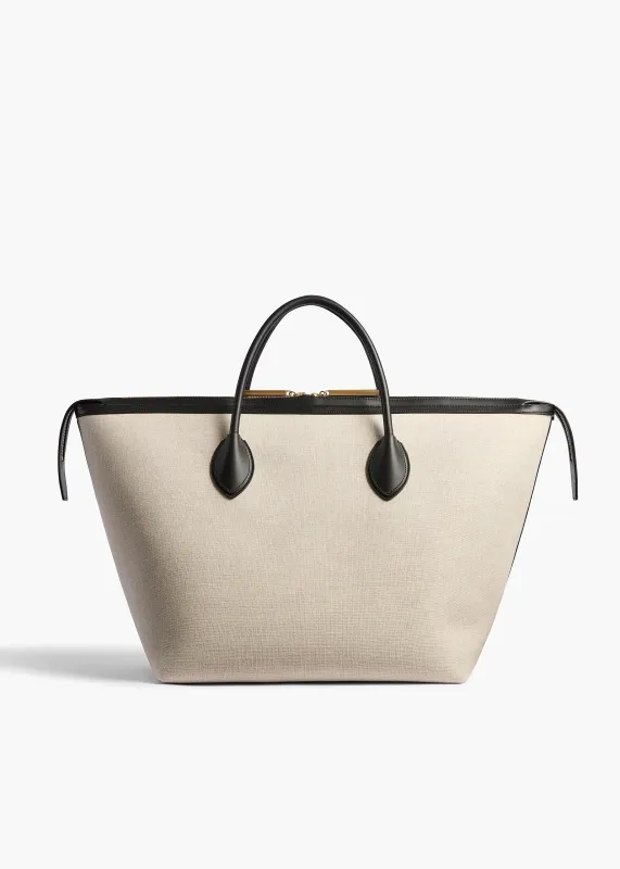 Kasia Tote in Black Leather and Natural Canvas made by KHAITE