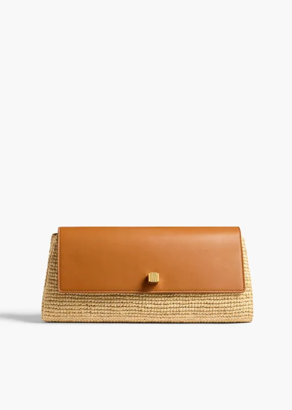Audrey Clutch in Tan Leather and Natural Raffia made by KHAITE