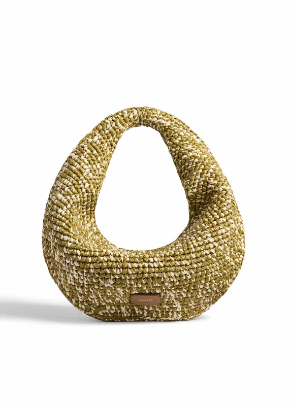 Medium Olivia Hobo in Olive and White Raffia made by KHAITE