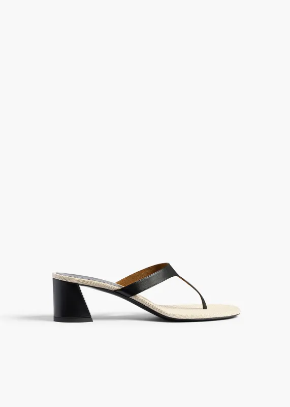 Archer Sandal in Black Leather and Natural Canvas made by KHAITE