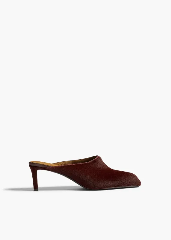 Colt Low Mule in Rouge Noir Haircalf made by KHAITE