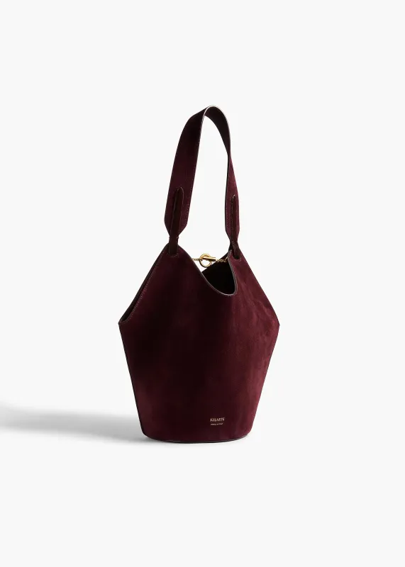 Mini Lotus Tote in Rouge Noir Suede and Haircalf made by KHAITE