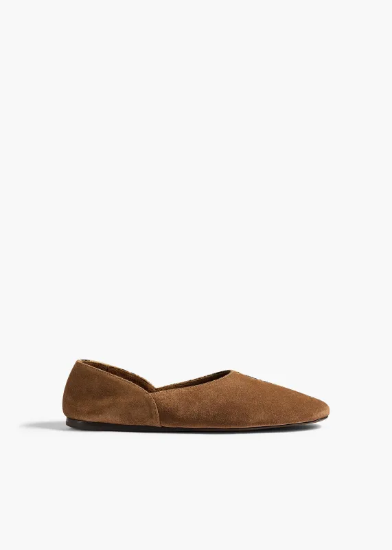 Jane Flat in Dattero Suede and Python-Embossed Taupe made by KHAITE