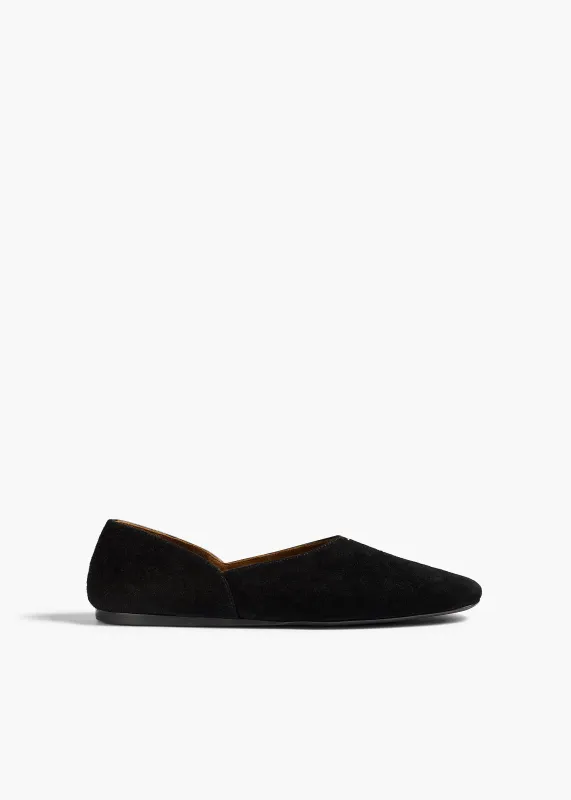 Jane Flat in Black Suede and Glazed Leather made by KHAITE
