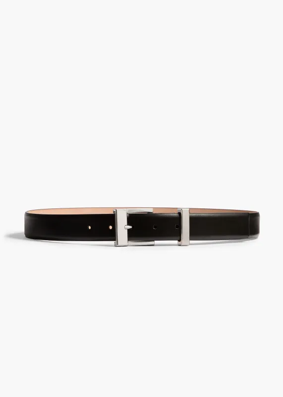 Medium Manhattan Belt in Black Leather with Silver made by KHAITE