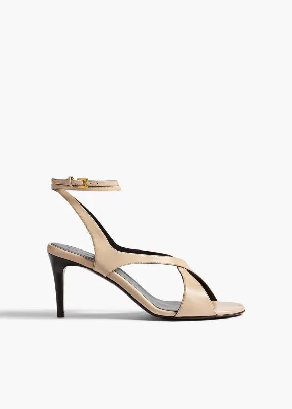Liria Ankle Strap Sandal in Nude Glazed Leather made by KHAITE
