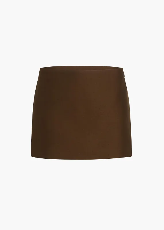 Jett Skirt in Dark Olive Wool Silk made by KHAITE