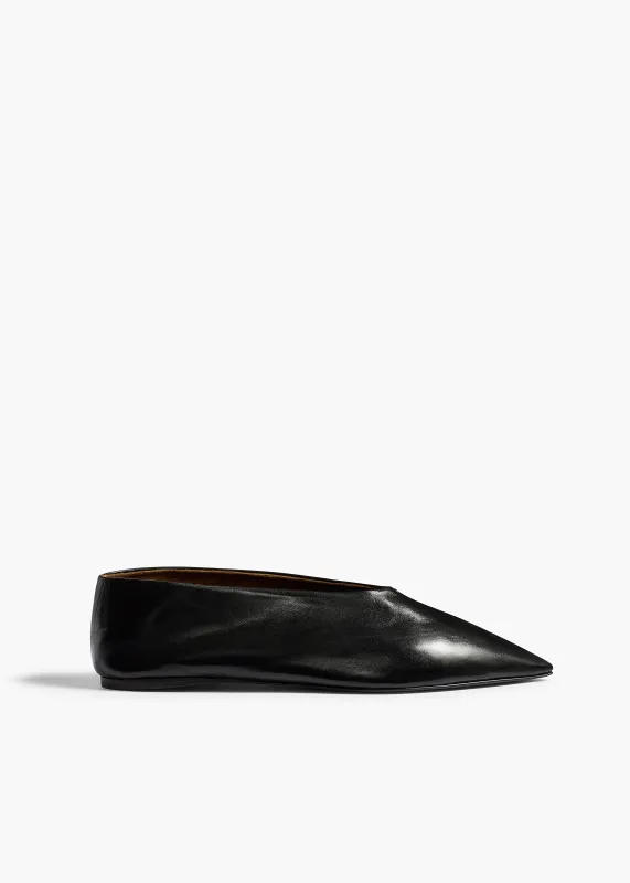 Miriam Ballerina in Black Glazed Leather made by KHAITE