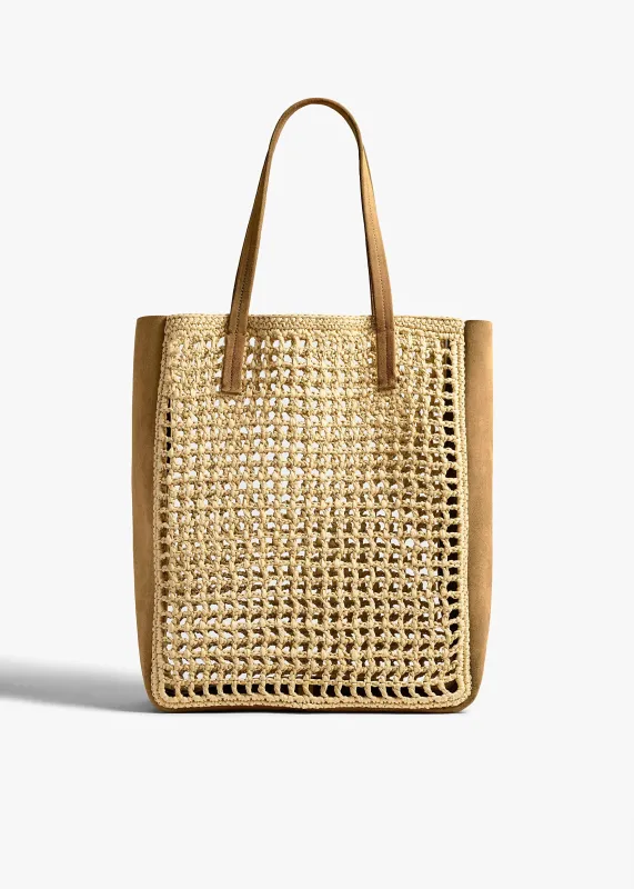 Zoe Tote in Natural Raffia with Mud Suede made by KHAITE