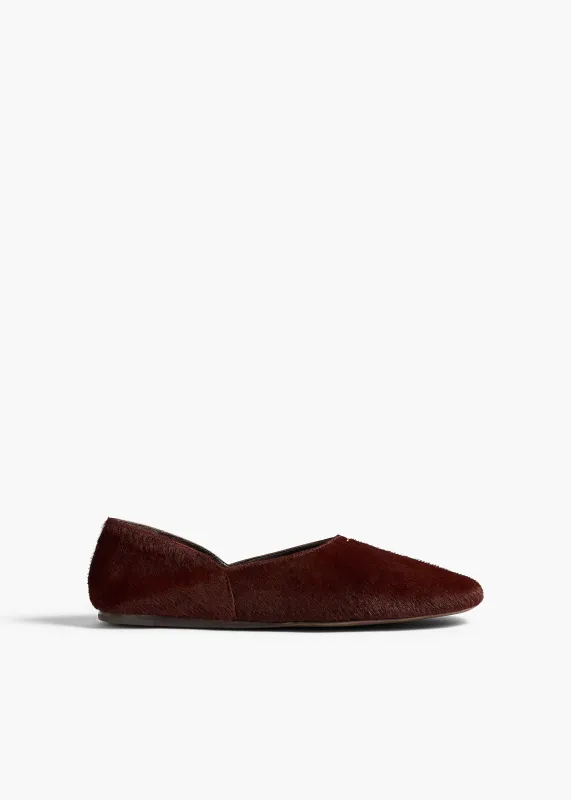 Jane Flat in Rouge Noir Haircalf and Glazed Leather made by KHAITE