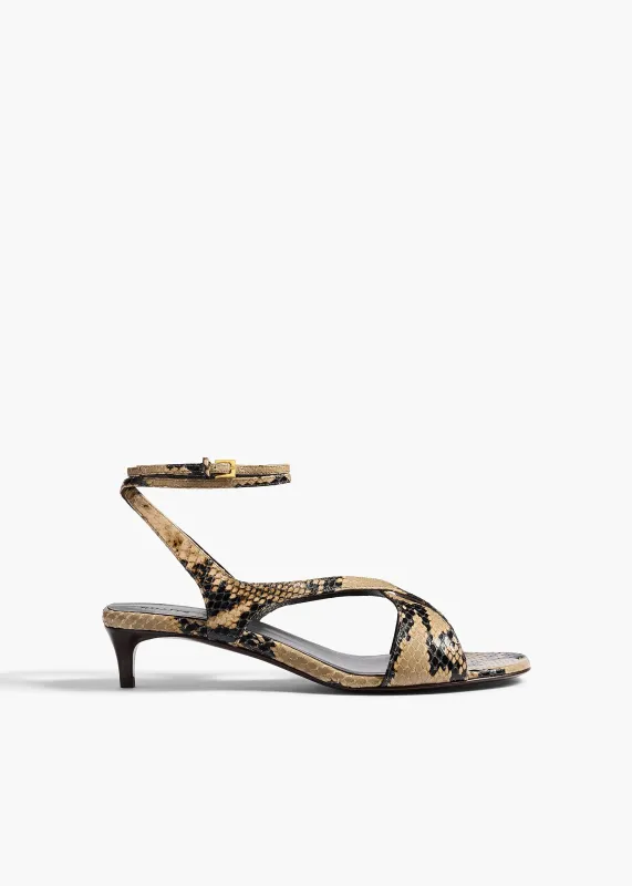 Liria Kitten Heel Sandal in Python-Embossed Taupe made by KHAITE