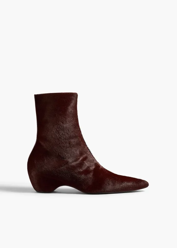 Sybil Ankle Boot in Rouge Noir Haircalf made by KHAITE