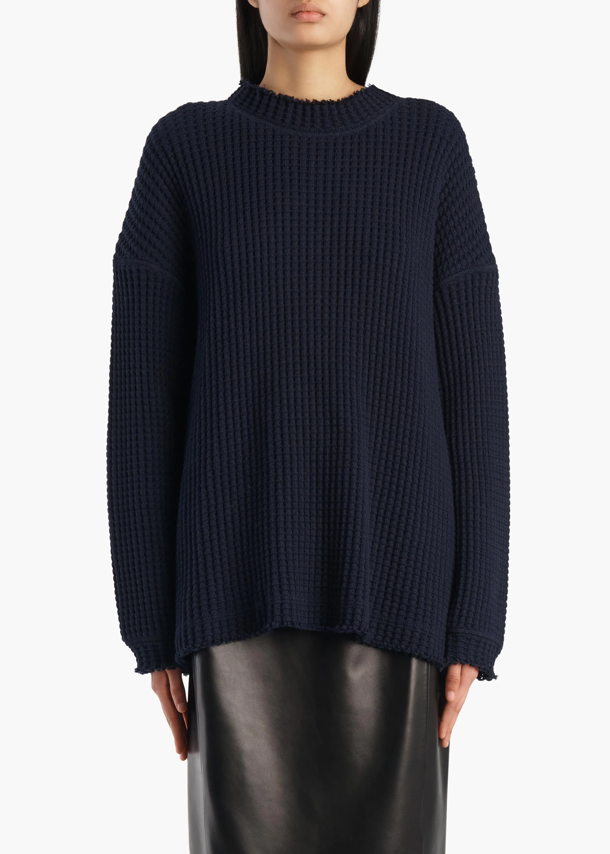Dylan Top in Dark Navy Waffle sold by KHAITE product image thumbnail 3