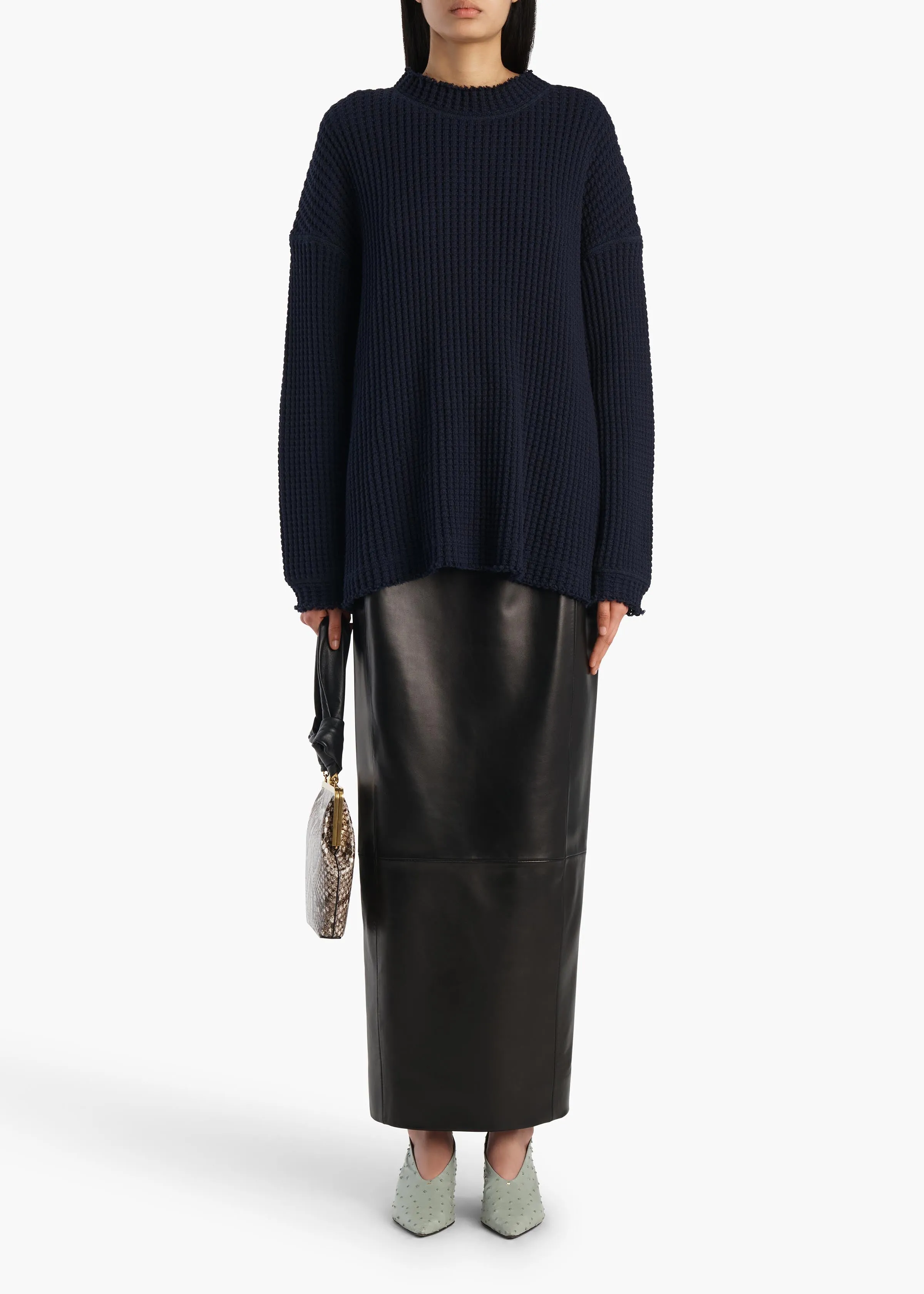 Dylan Top in Dark Navy Waffle sold by KHAITE product image thumbnail 2