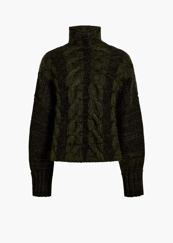 Nico Sweater in Black and Olive Multi made by KHAITE