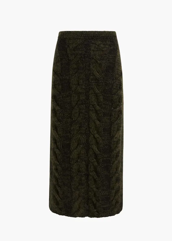 Ziva Skirt in Black and Olive Multi made by KHAITE