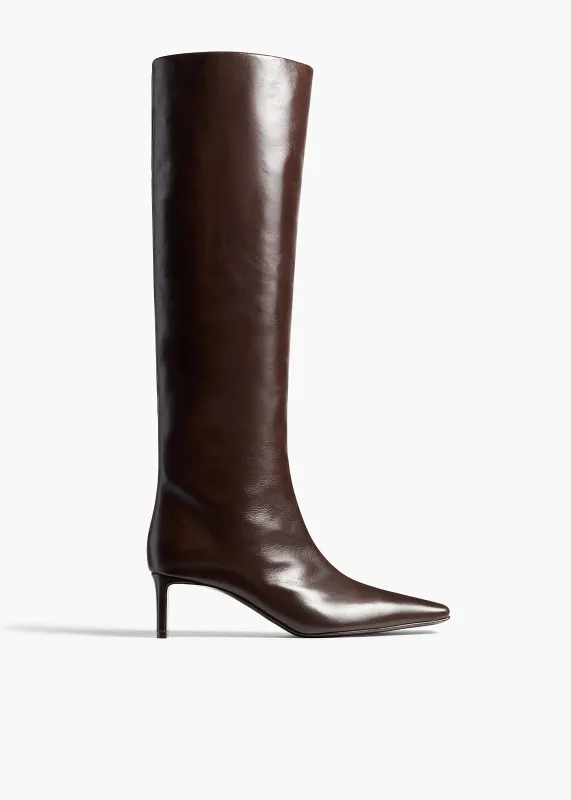 Ona Knee-High Boot in Chocolate Glazed Leather made by KHAITE