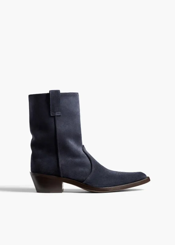 Clive Ankle Boot in Midnight Navy Suede made by KHAITE