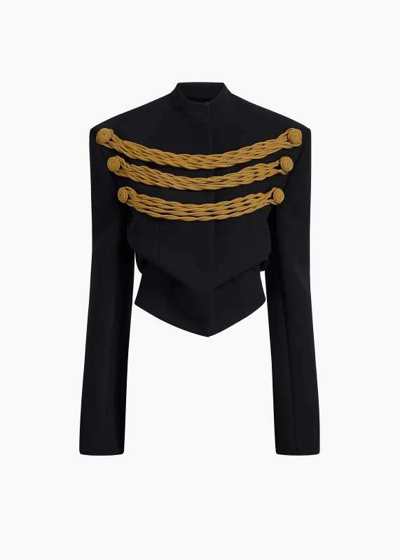 York Jacket With Cord Embroidery in Black and Gold made by KHAITE