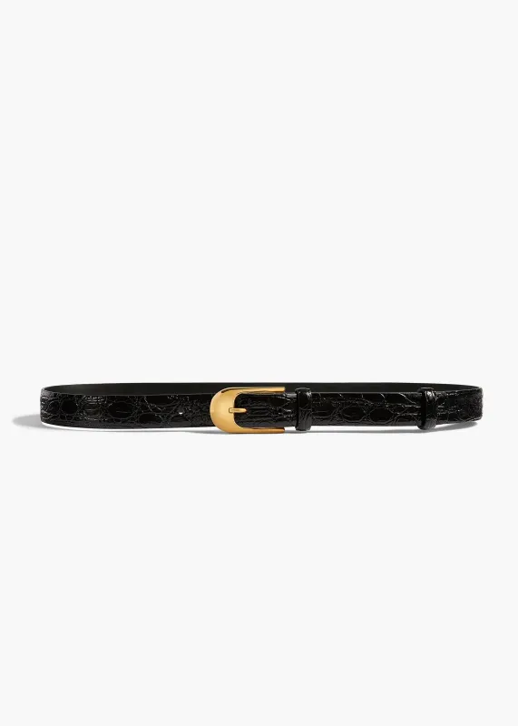 Dome Belt in Black Croc-Embossed Leather with Gold made by KHAITE