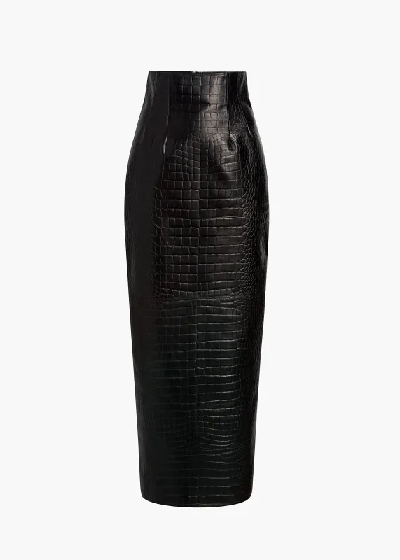 Loxley Skirt in Black Croc-Embossed Leather made by KHAITE