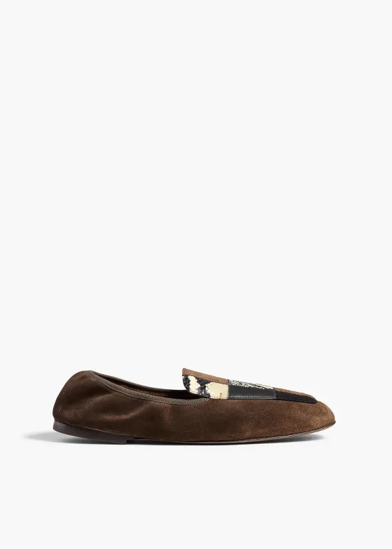 Zoe Patchwork Flat in Chocolate made by KHAITE