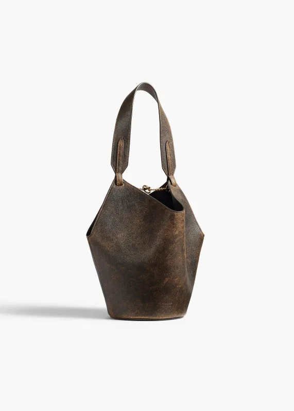 Mini Lotus Tote in Natural and Black Distressed Leather made by KHAITE