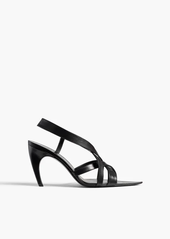 Sadie Sandal in Black Glazed Leather made by KHAITE