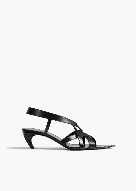 Sadie Kitten Heel Sandal in Black Glazed Leather made by KHAITE
