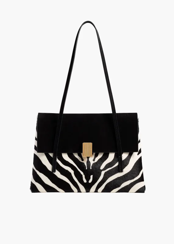 Soft Blake Shoulder Bag in Zebra Print Haircalf and Black Suede made by KHAITE