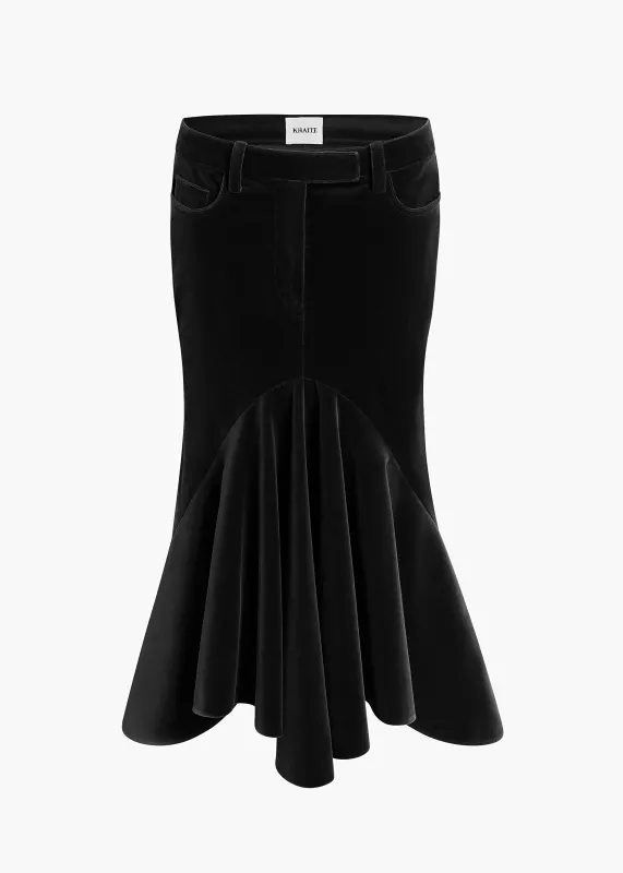 Inez Skirt in Black Velvet made by KHAITE