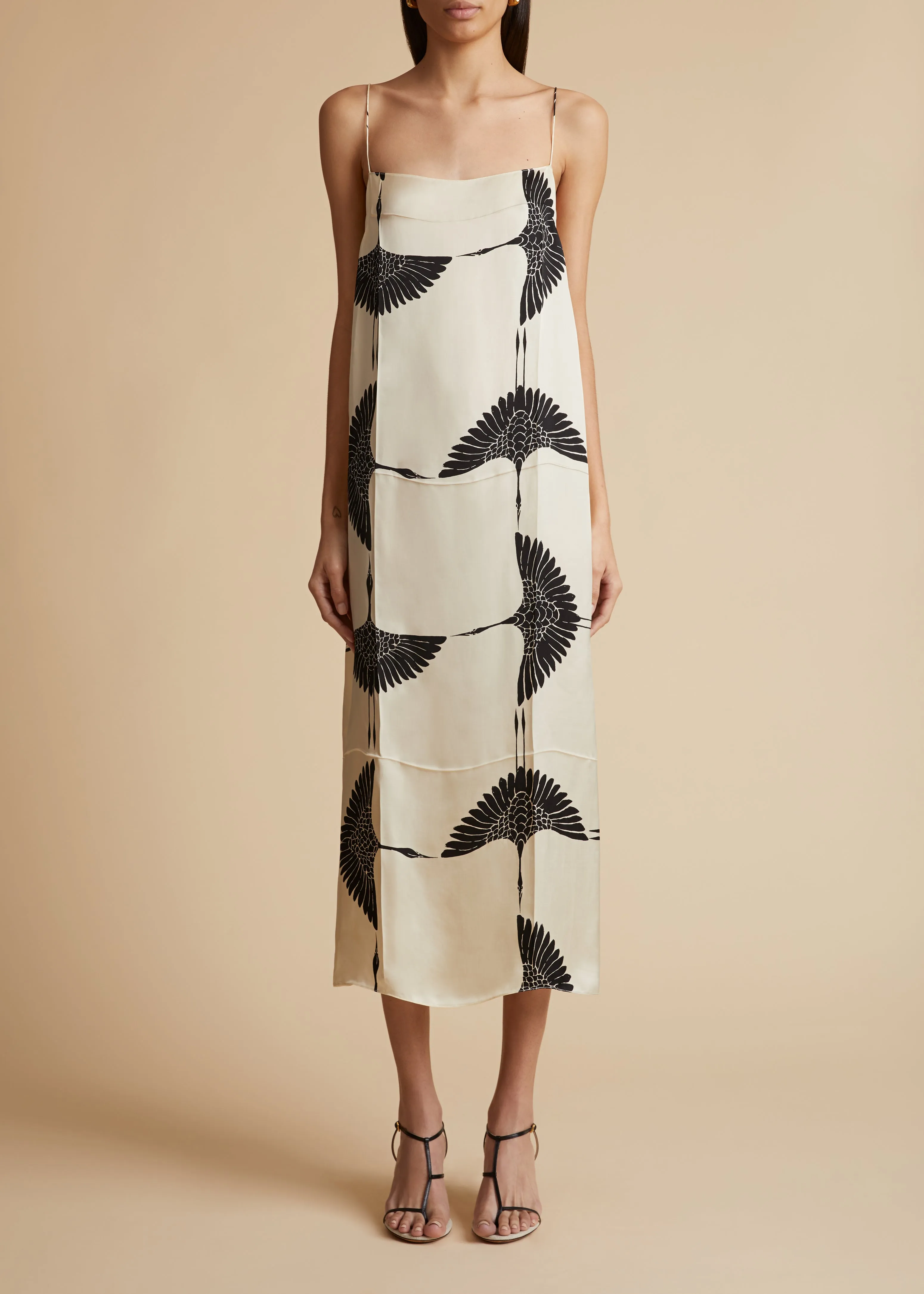 Sicily Dress in Cream and Black Crane Print sold by KHAITE product image thumbnail 3