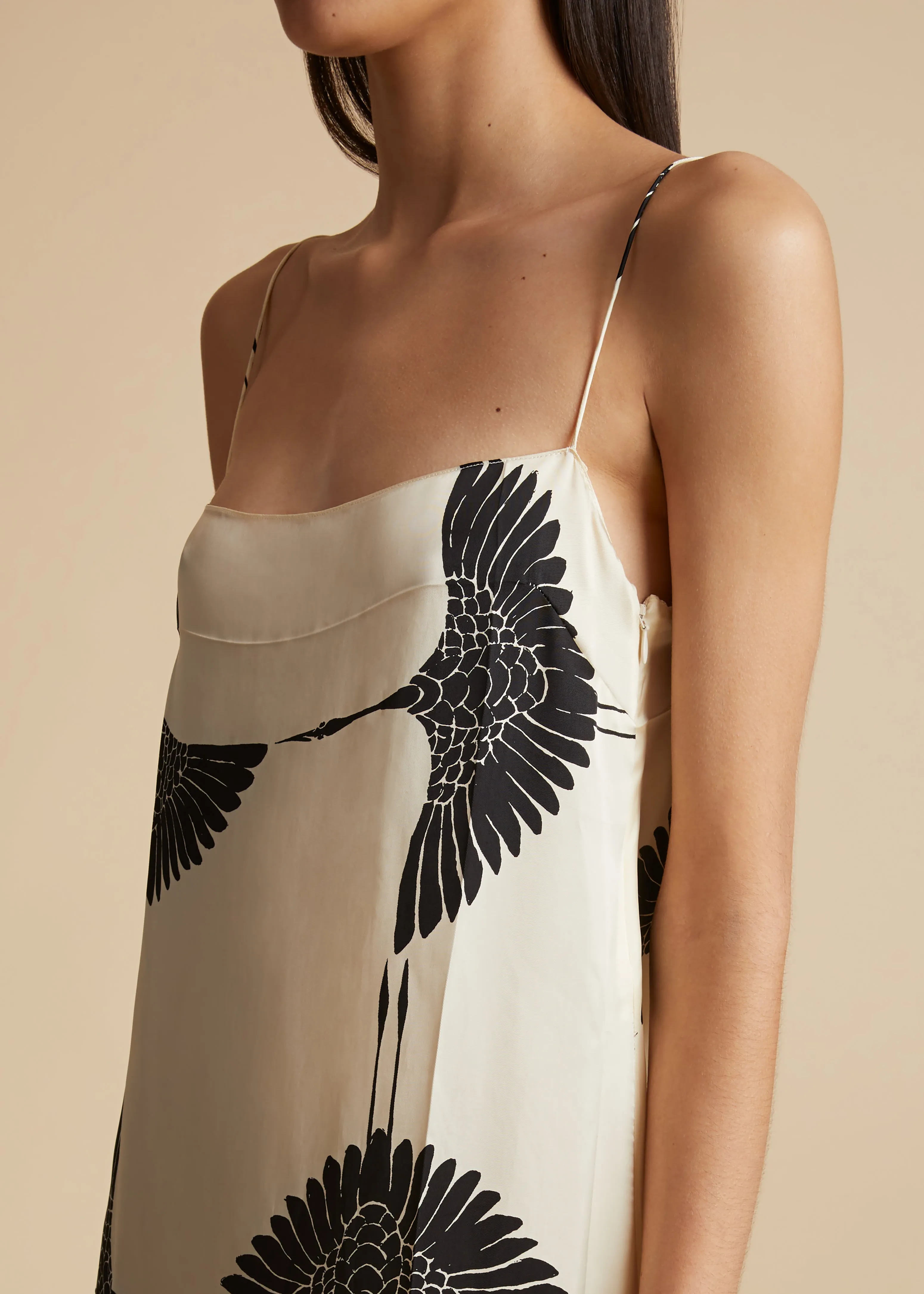 Sicily Dress in Cream and Black Crane Print sold by KHAITE product image thumbnail 5