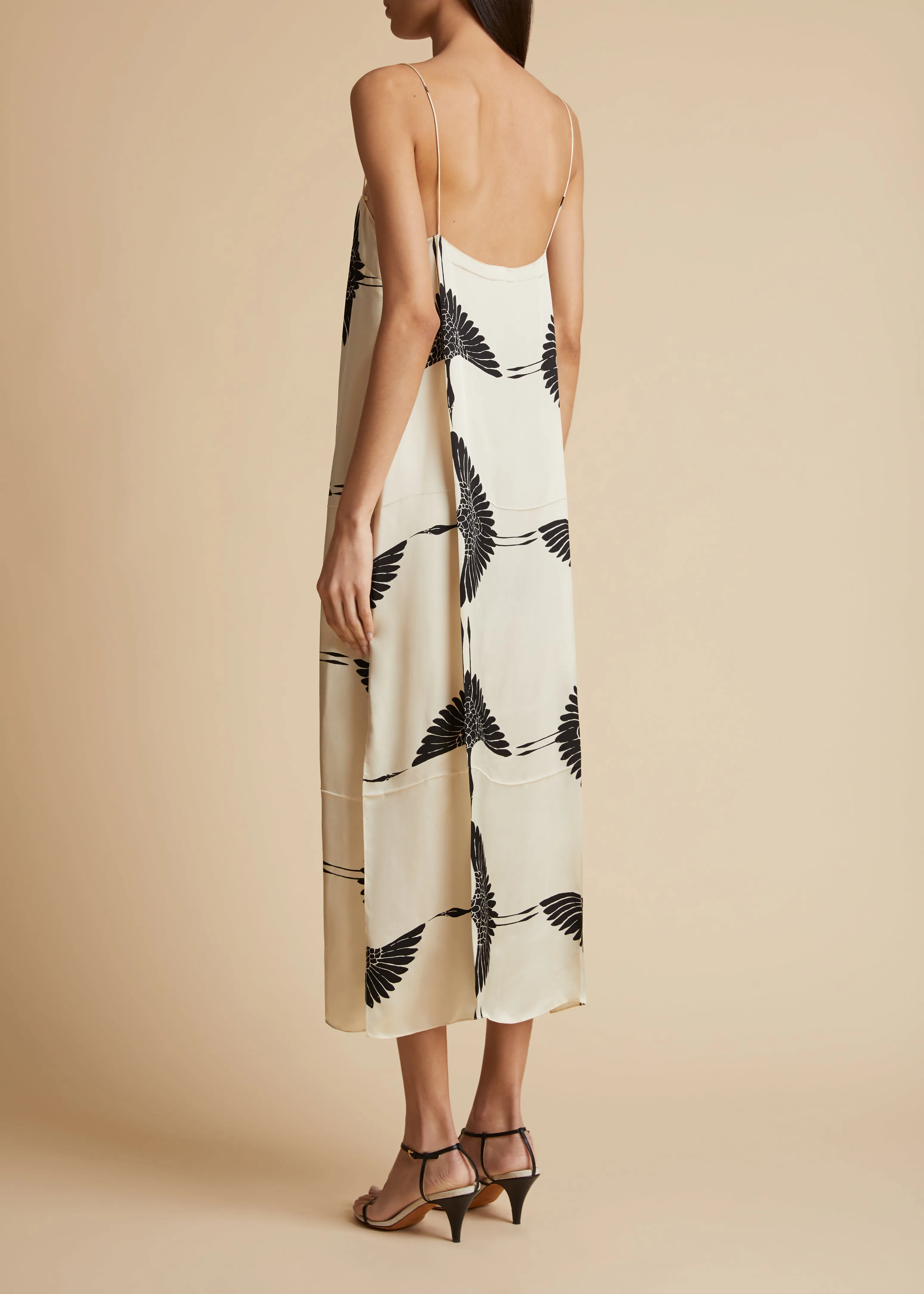 Sicily Dress in Cream and Black Crane Print sold by KHAITE product image thumbnail 4