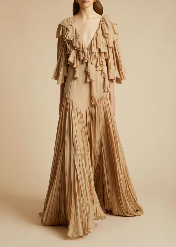 The Yano Dress in Beige sold by KHAITE