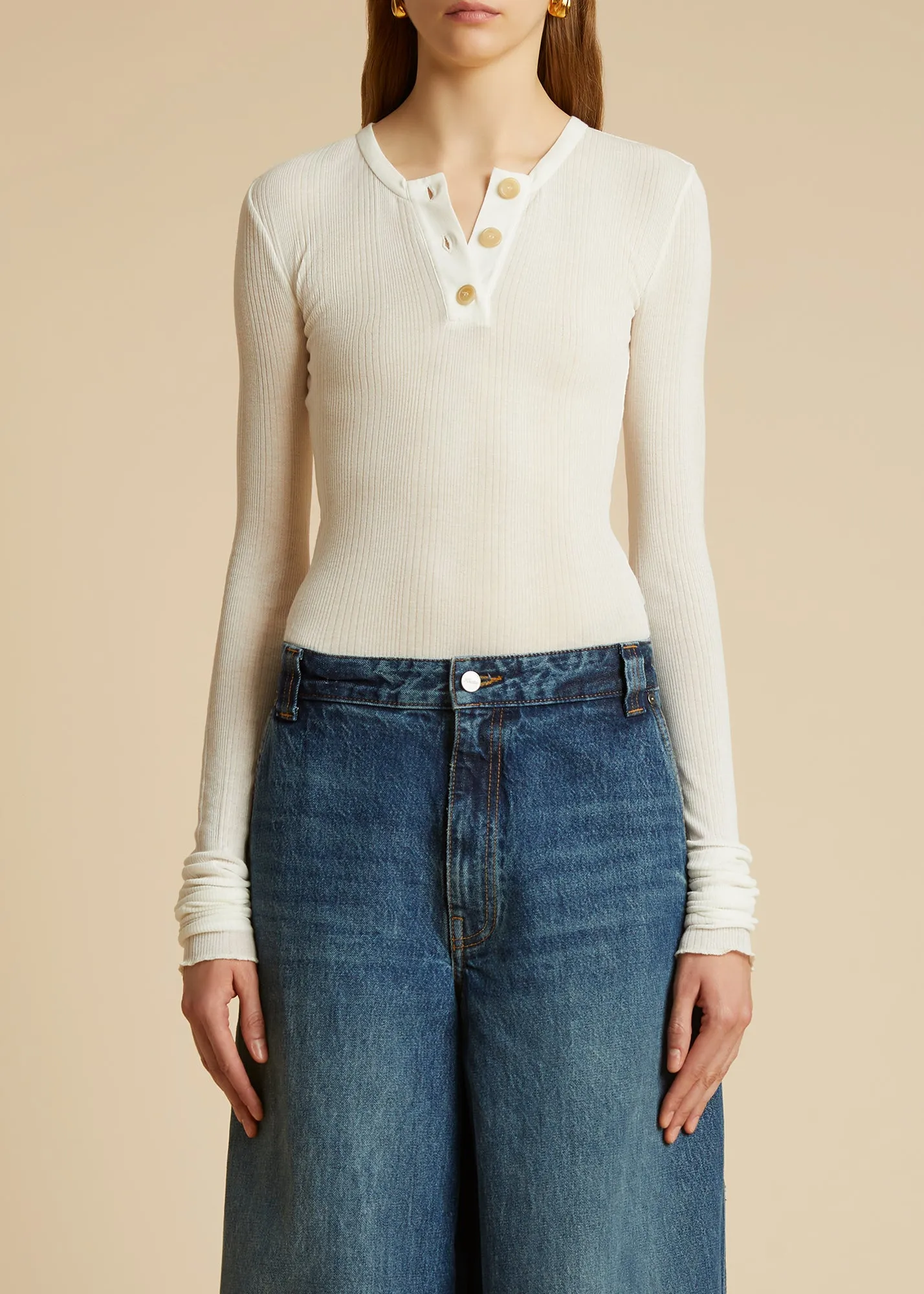 The Janelle Bodysuit in Cream sold by KHAITE product image thumbnail 2