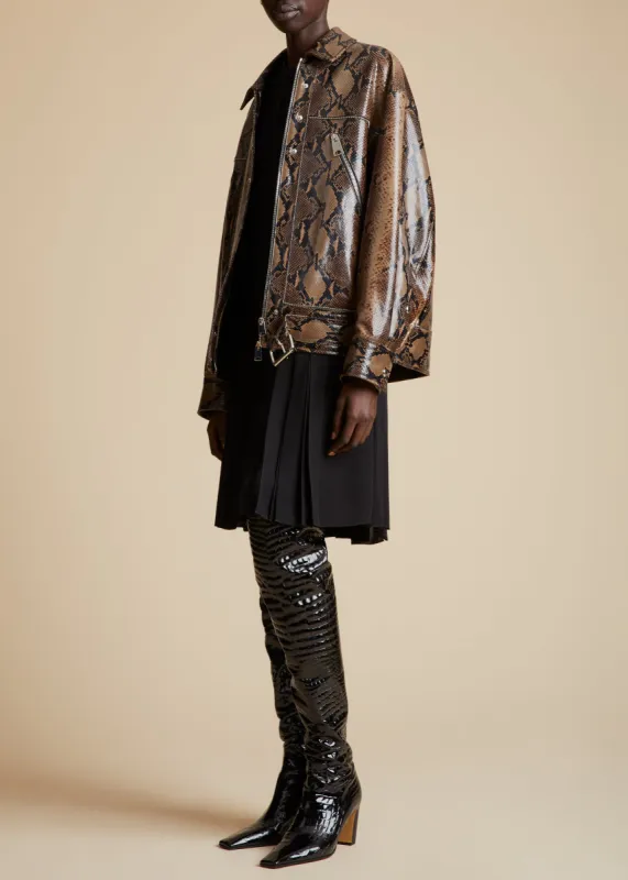 The Herman Jacket in Brown Python-Embossed Leather sold by KHAITE