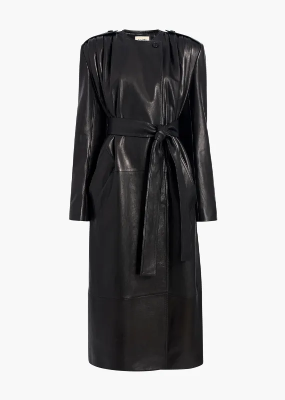Minnler Trench in Black Leather made by KHAITE