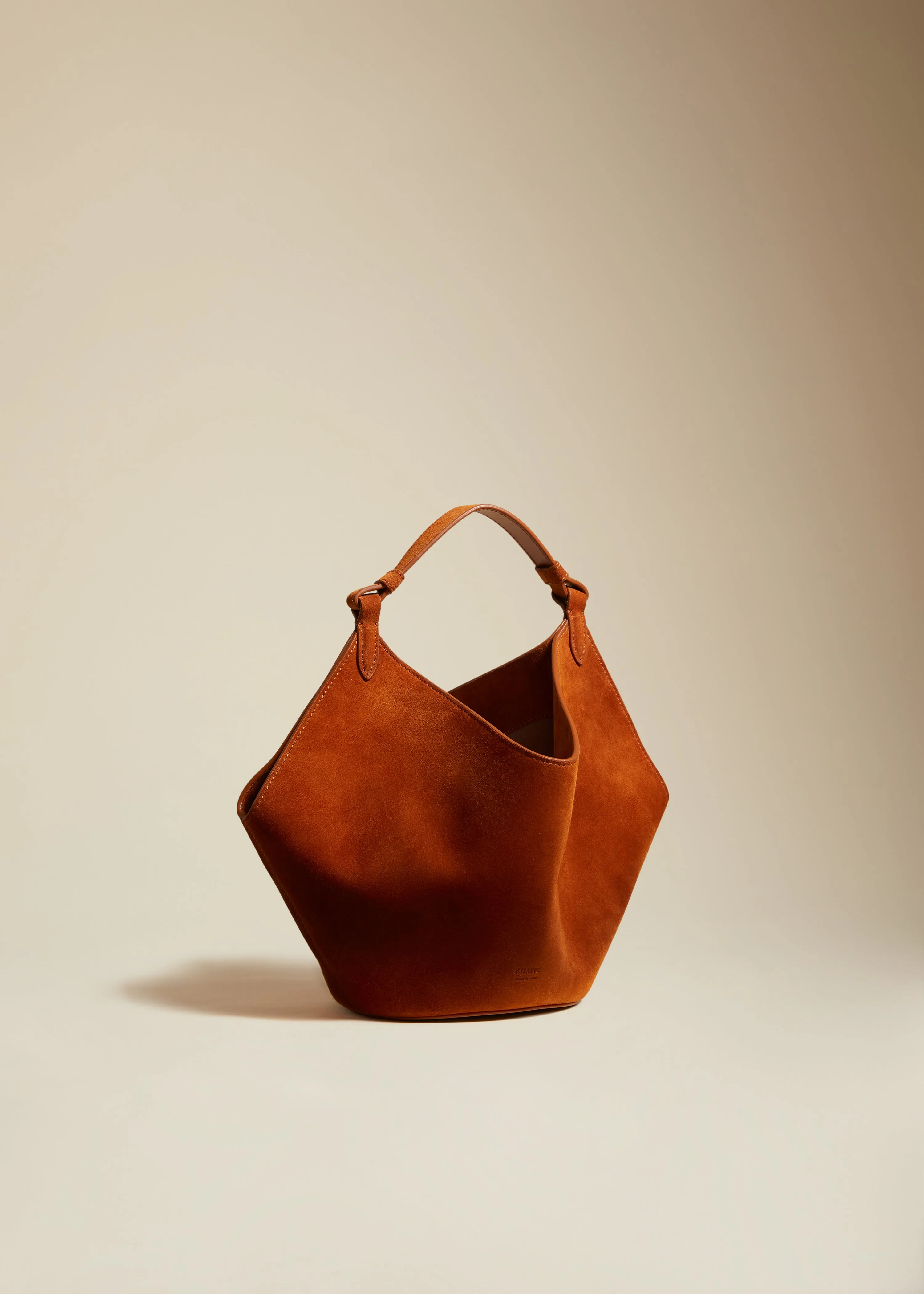 Mini Lotus Bag in Caramel Suede sold by KHAITE