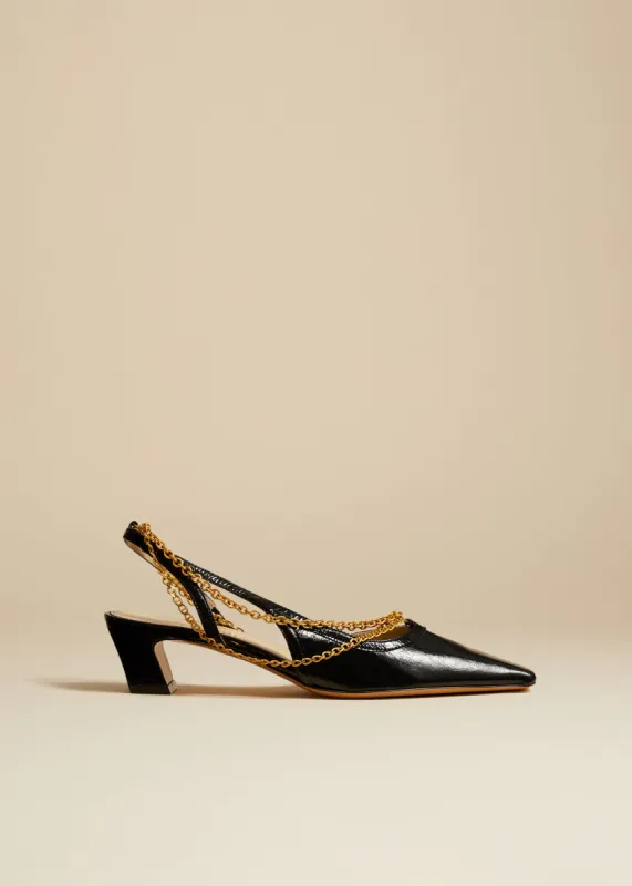 The Marfa Slingback Sandal in Black Crinkled Leather sold by KHAITE