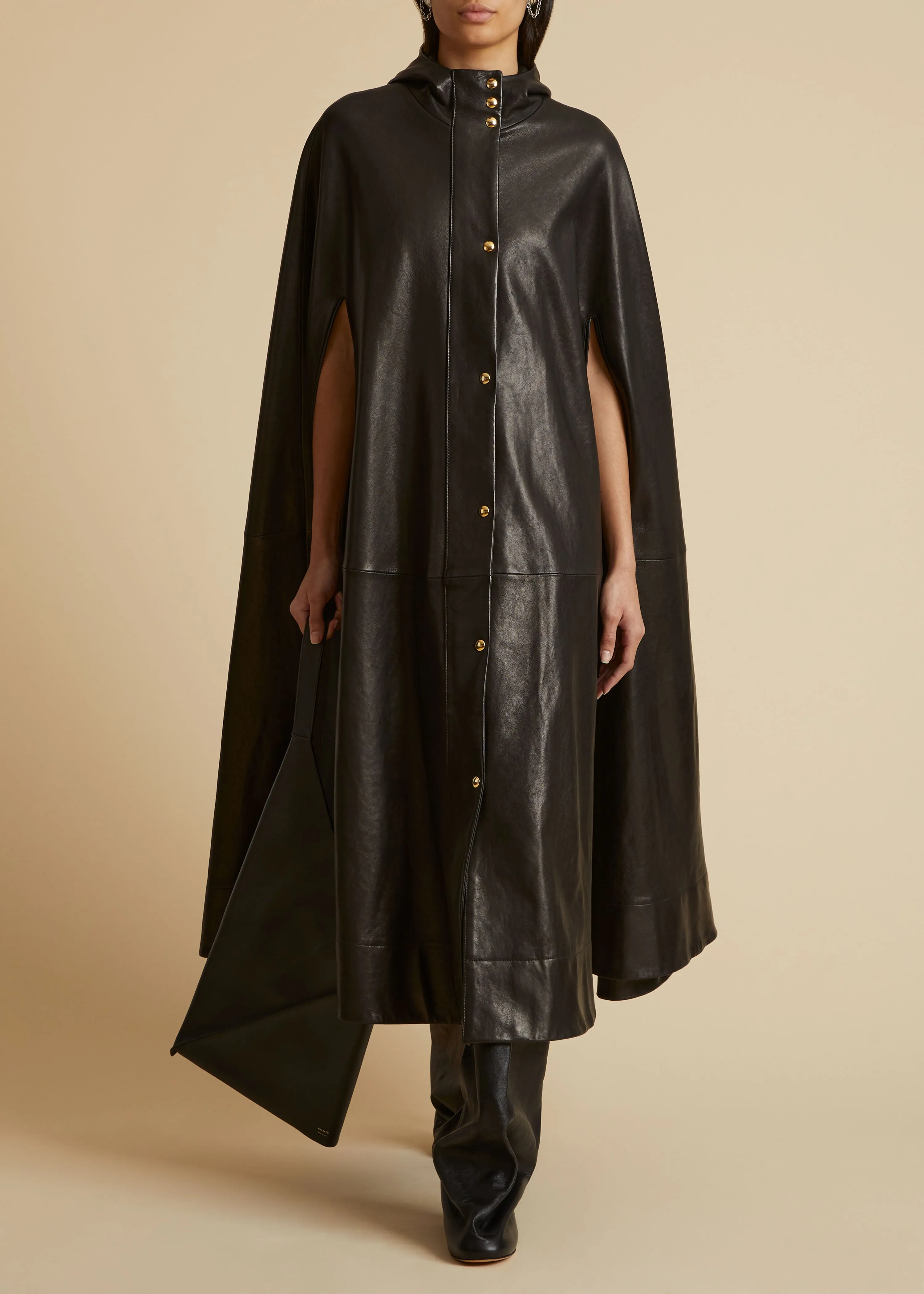 The Roygen Cape in Black Leather sold by KHAITE