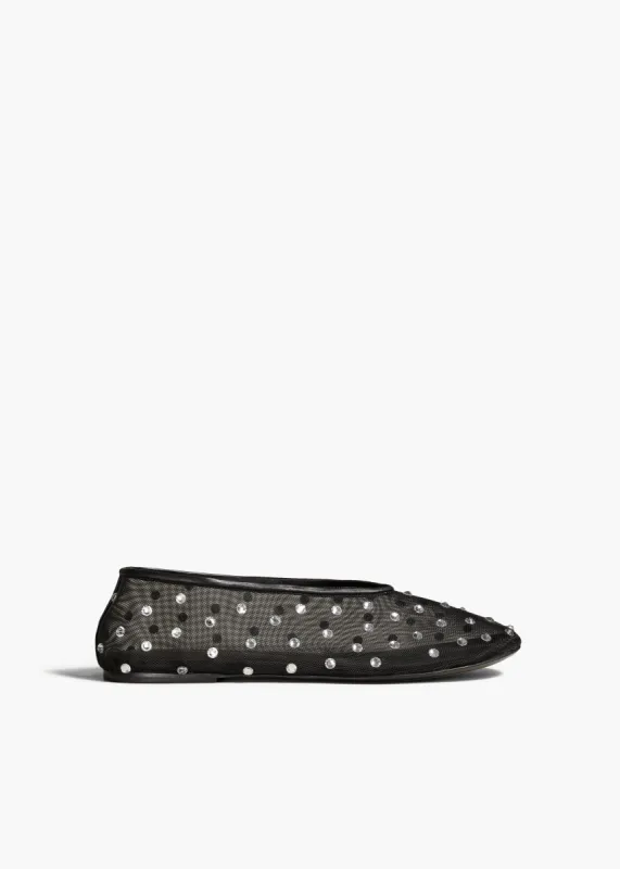 Marcy Flat in Black Mesh with Crystals sold by KHAITE