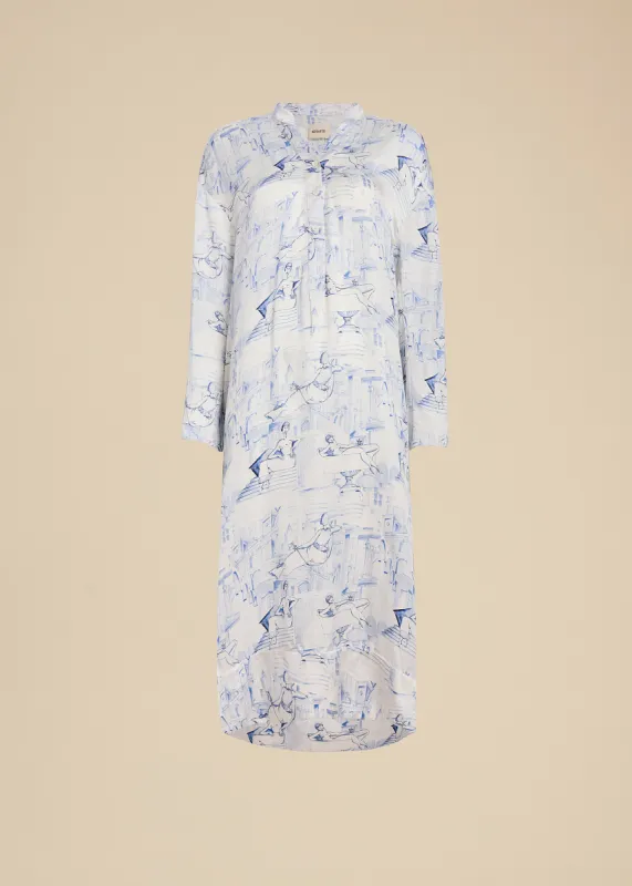 Brom Dress in Cream and Blue sold by KHAITE