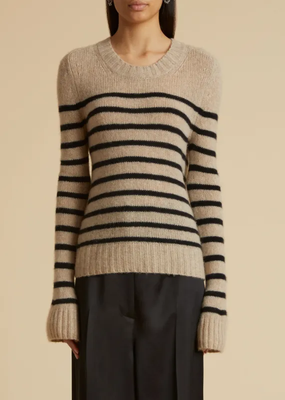 The Tilda Sweater in Powder and Black Stripe made by KHAITE