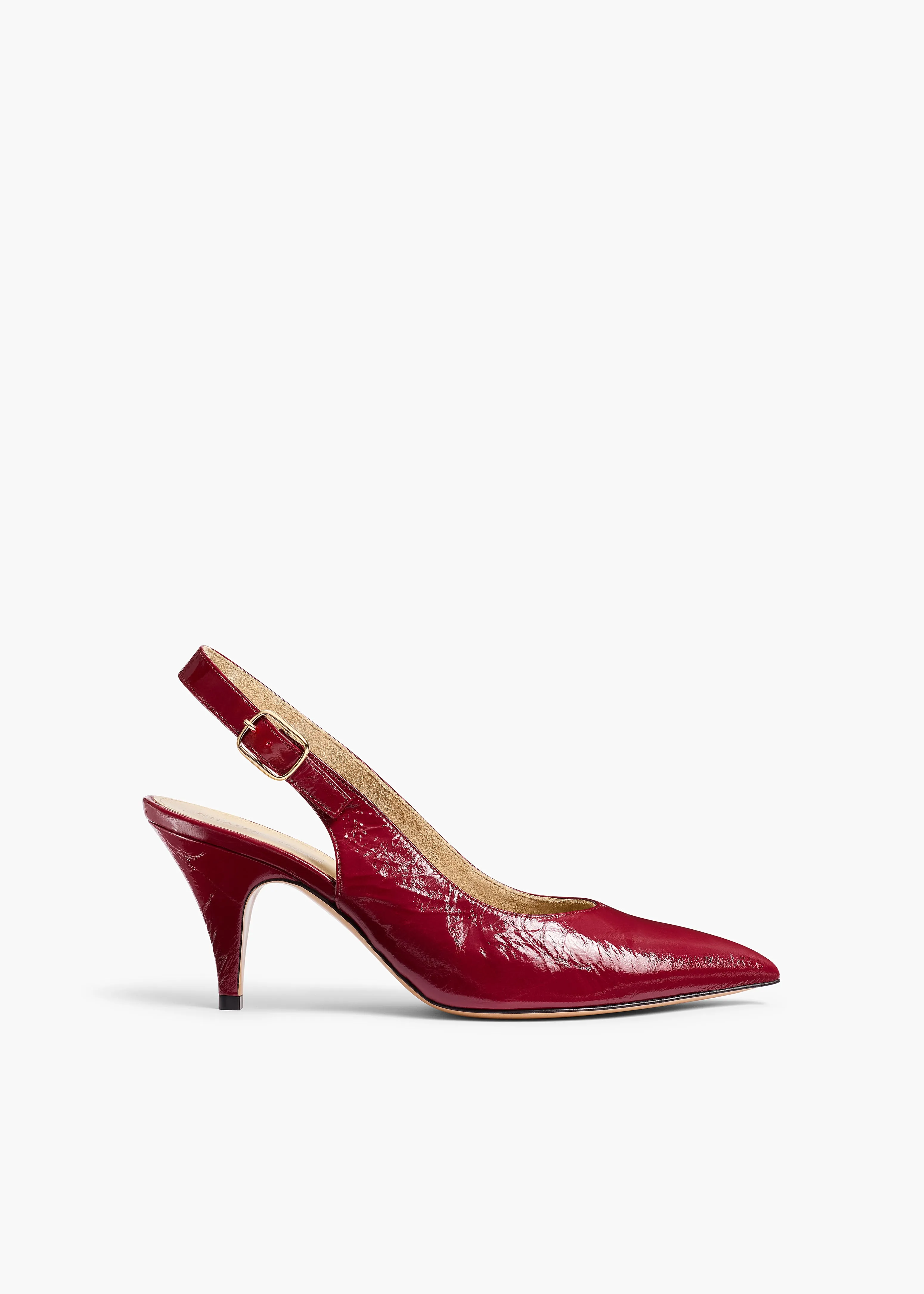 River Slingback Pump in Oxblood Crinkled Leather sold by KHAITE