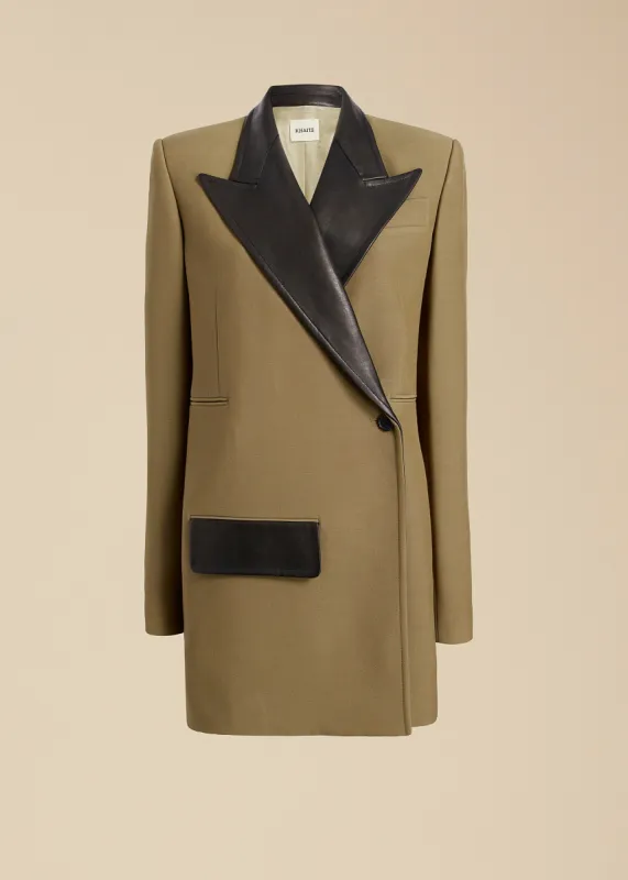 Jacobson Blazer in Toffee and Black Leather sold by KHAITE