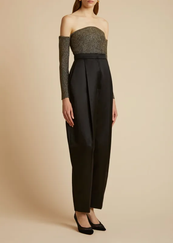 The Ashford Pant in Black Satin sold by KHAITE