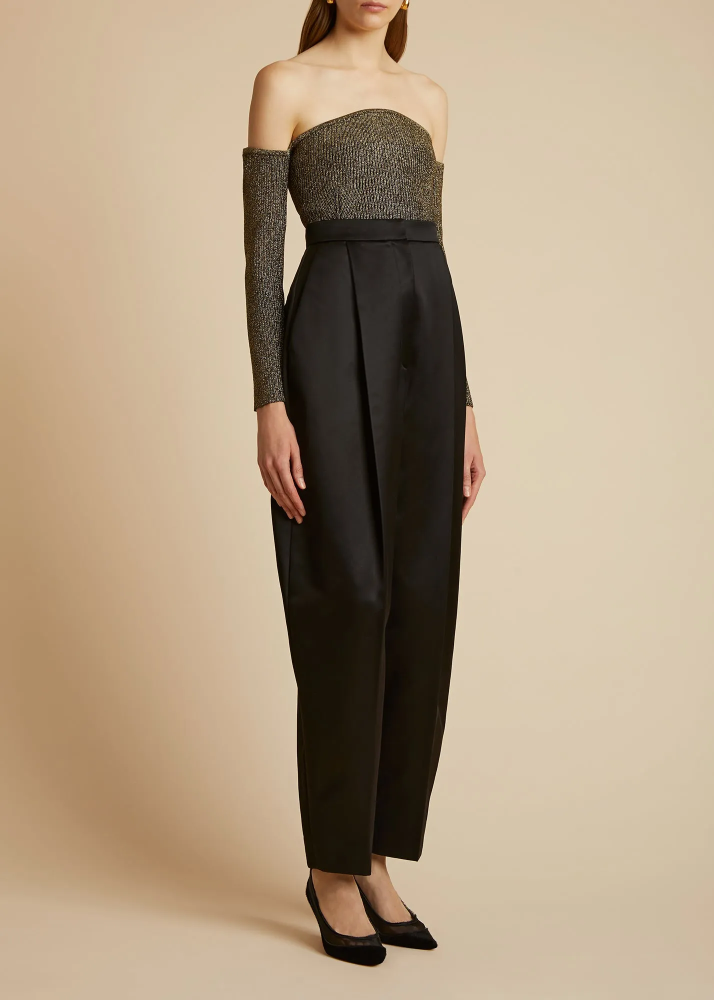 The Ashford Pant in Black Satin sold by KHAITE