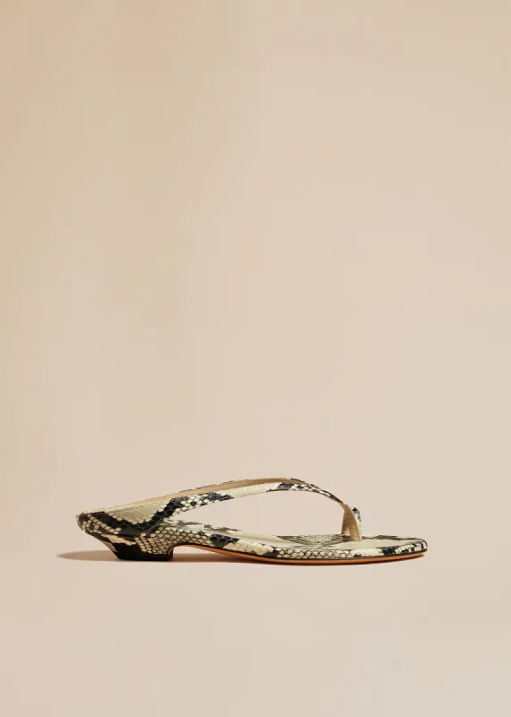 Marion Flat Sandal in Natural Python-Embossed Leather sold by KHAITE